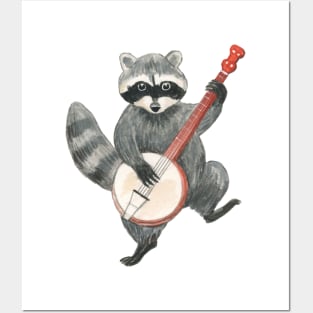 Banjo playing raccoon Posters and Art